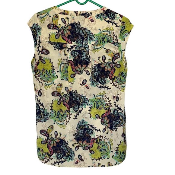 Green Paisley V Neck Cap Sleeve Blouse Daniel Rainn Size Womens X-Small - Picture 2 of 5